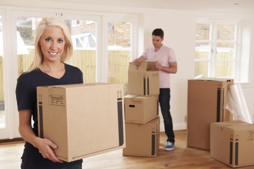 House removals in Bromley with packing boxes and moving van